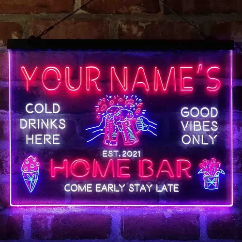 Miniatura 14 de Tazas de cerveza personalizadas, letrero de luz LED de neón tricolor, una decoración artística única grabada en 3D Nombre personalizado Fecha