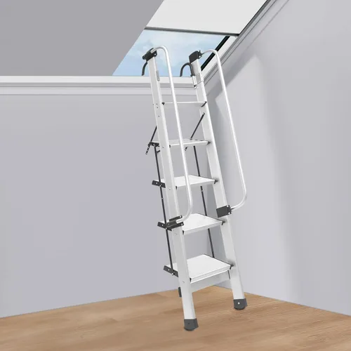 Miniatura 2 de Escalera montada en la pared, litera de metal de 5 escalones, escalera de escalada con pasamanos ajustables para ático, sótano, exterior, 66.1 x