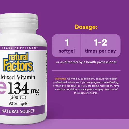 Miniatura 3 de Natural Factors Vitamina E mixta de 134 mg (200 UI) – Suplemento antioxidante para apoyo cardiovascular – Sin ingredientes artificiales – Sin