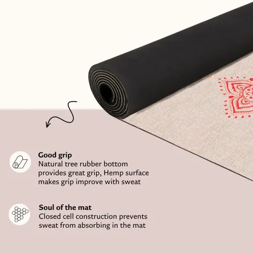 Miniatura 4 de Shakti Warrior Pro Hemp Mat – Diseñado por artista, tapete antideslizante ecológico de alta calidad, ideal para yoga regular y caliente, pilates