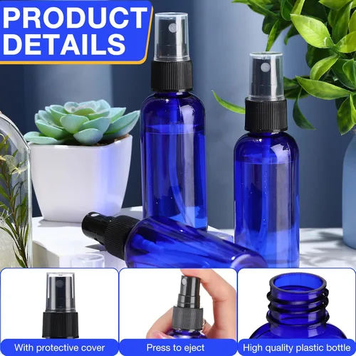 Miniatura 3 de Zhehao 200 botellas pequeñas de spray a granel de 2 onzas de plástico para aceites esenciales, pulverizador de niebla fina, reutilizable, Azul