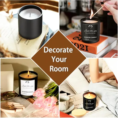 Miniatura 5 de CONNOO Paquete de 8 tarros de vidrio negros vacíos de 14 onzas para hacer velas con tapas de bambú y etiquetas adhesivas, tarros para hacer velas a