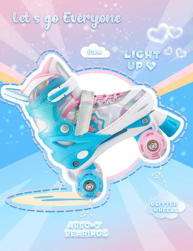 Miniatura 4 de SULIFEEL Rainbow Unicorn - Patines ajustables de 4 tamaños para niñas y niños de 3-5, 5-8, 6-12 años, patines para interiores y exteriores C Azul