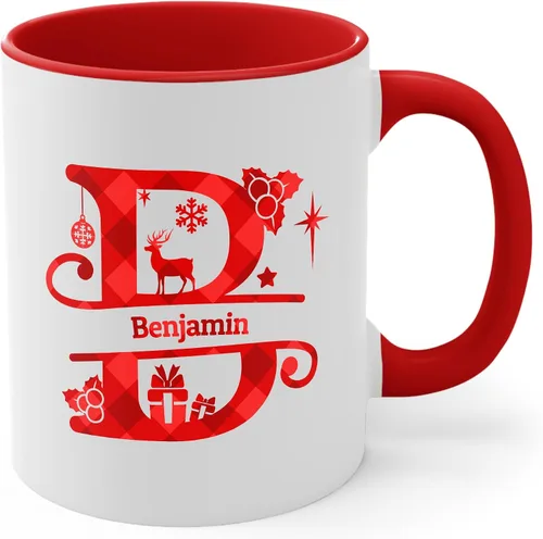 Miniatura 27 de Taza de café con inicial de decoración navideña con nombre, taza personalizada para mujeres y hombres, regalos con monograma, tazas de café