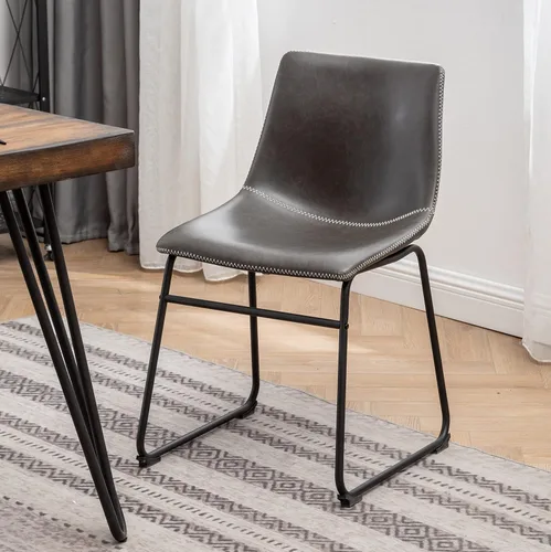 Miniatura 5 de Roundhill Furniture Aryven - Juego de comedor industrial de 7 piezas con mesa rústica de pino oscuro y 6 sillas de piel sintética, color gris