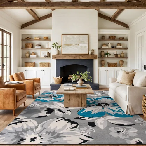 Miniatura 11 de Rugshop Alfombra moderna de diseño floral azul, elegante que no se desprende, 24 x 87 pulgadas para sala de estar, dormitorio, comedor, cocina