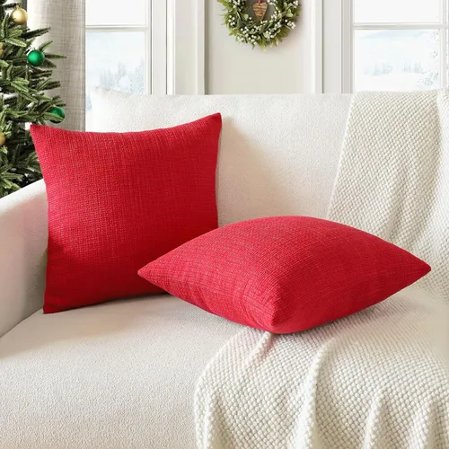 Miniatura 6 de OTOSTAR - Juego de 2 fundas de cojín decorativas de lino cuadradas para almohadas, fundas de cojín para sofá, dormitorio o automóvil, 14 x 14 Rojo