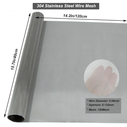 Miniatura 2 de Malla de acero inoxidable 304 120 Mesh, 15.7"x47.2"(40x120cm) Pantalla de malla metálica, malla de alambre fina tejida fácil de cortar para malla