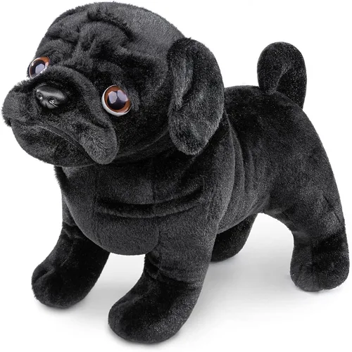 Miniatura 8 de Juguete de peluche de bulldog negro, realista de 13 pulgadas, animal de peluche de perro Bulldog negro, lindo juguete de peluche para cachorros