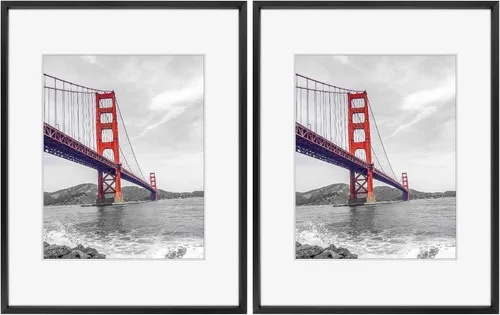 Miniatura 33 de Frametory, Portarretratos de metal de 16 x 24 pulgadas con paspartú para fotos de 12 x 18 pulgadas y vidrio real, colección de marcos de fotos