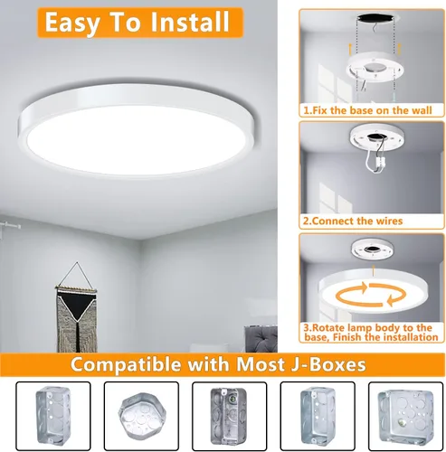 Miniatura 6 de Lámpara de techo LED de montaje empotrado, lámpara de techo LED moderna de 9 pulgadas, 18 W, 5000 K, luces de techo delgadas de perfil bajo