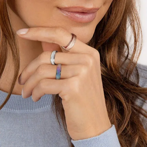 Miniatura 19 de LAOYOU Anillo giratorio para aliviar la ansiedad y la ansiedad para mujer, acero inoxidable de 0.236 pulgadas, con purpurina, para aliviar