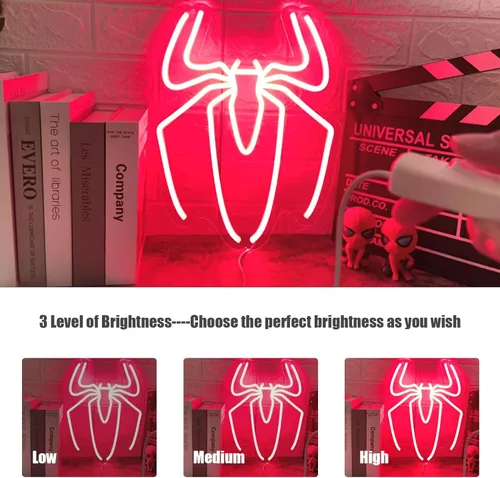 Miniatura 4 de Letrero de Neón de Decoración de Habitación de Anime de Araña - 3 Ajustes de Brillo Alimentado por USB Lámpara de Araña Linda para Dormitorio