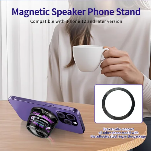 Miniatura 7 de Altavoz Bluetooth magnético G200 con luz RGB - Mini altavoz Bluetooth portátil, sonido estéreo de rango completo para 7 horas de reproducción, modo