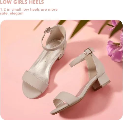 Miniatura 5 de PANDANINJIA Zapatos de vestir para niñas, sandalias de tacón para niños, correa de tobillo, para boda, fiesta, Phoebe Flower Girl