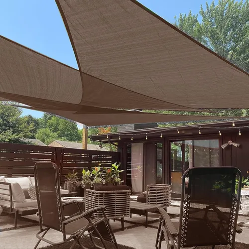 LOVE STORY - Toldo triangular tipo vela, bloquea los rayos ultravioleta, para exteriores, patio, jardín y patio trasero, color marrón, 12 x 12 x 12