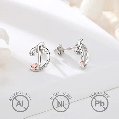Miniatura 2 de CELESTIA 925 Sterling Silver Initial Earrings 26 Letter with Rose Gold Heart Earrings Studs