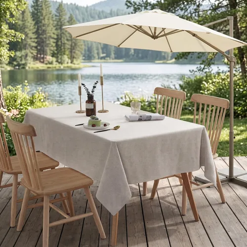 Miniatura 128 de Mantel para mesa rectangular de 55x71 pulgadas, de lino sintético, resistente a las arrugas e impermeable, color beige, para cocina, comedor