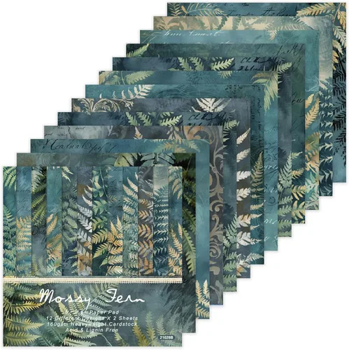 Miniatura 7 de Bloc de papel para álbum de recortes, 6 x 6 pulgadas, 24 hojas de papel de manualidades con patrón de bosque verde para diario basura, collage