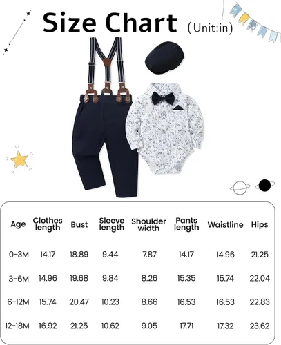 Miniatura 6 de WESIDOM Ropa de bebé niño 0-18M recién nacido traje de caballero, camisa+pajarita+boina+pantalón con tirantes Conjunto de ropa para bebé niño