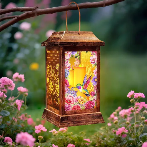 Miniatura 13 de Linternas solares de mariposa al aire libre impermeables, luces colgantes de metal y vidrio para decoración de jardín, regalos de cumpleaños