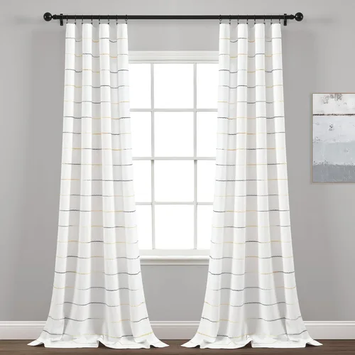 Lush Decor Paneles de Cortinas de Ventana de Algodón Teñido con Hilo de Rayas Ombré, Par, 40" An x 95" L, Amarillo y Gris - Cortinas - Cortinas de