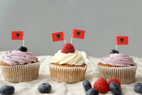 Miniatura 3 de QQSD Bandera de Albania palillo de dientes Albania Pequeña Bandera para cupcakes, 100