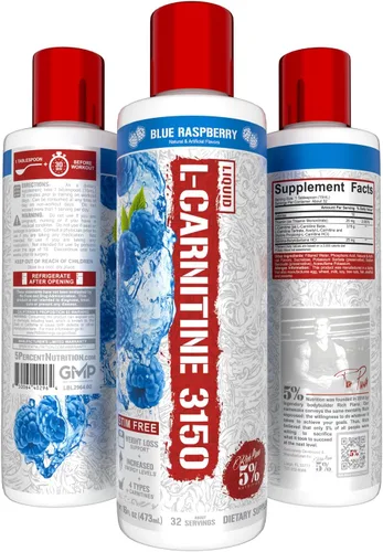 Miniatura 2 de 5% Nutrition Rich Piana Liquid L-Carnitine 3150 Mezcla premium de 4 fuentes + GBB, la súper carnitina (frambuesa azul)