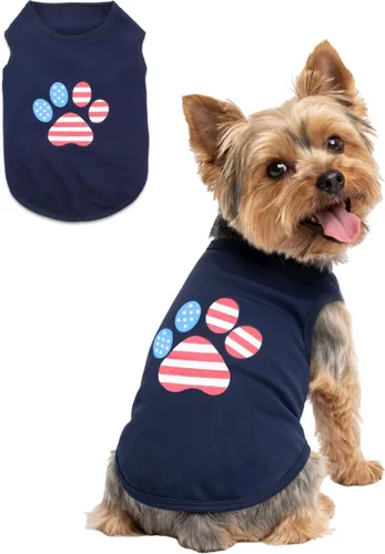 Miniatura 9 de Ropa para cachorros pequeños y XS para el 4 de julio, camisetas para perros del Día Independiente con la bandera de Estados Unidos para niño y niña