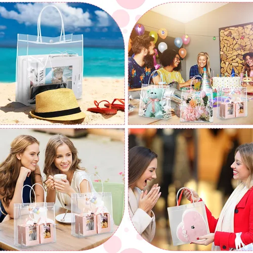 Miniatura 7 de Reginary 85 bolsas de regalo de PVC transparente con asas de 6.89 x 6.89 x 3.54 pulgadas, bolsas de plástico transparente reutilizables a granel