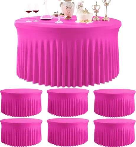 Miniatura 34 de Paquete de 6 manteles redondos de elastano azul bebé para mesa de 60 pulgadas, manteles elásticos de 120 pulgadas ajustables de 5 pies, manteles