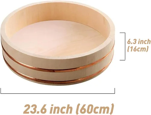 Miniatura 3 de Tina grande de madera japonesa Hangiri Sushi Arroz Mezclador para Sushi Restaurante Sushi 23 pulgadas/23.6 in Diámetro