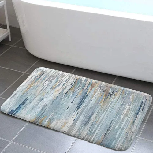 JAWO Alfombra de baño moderna de arte abstracto para baño, azul marino y gris, de secado rápido y súper absorbente, alfombra de baño abstracta