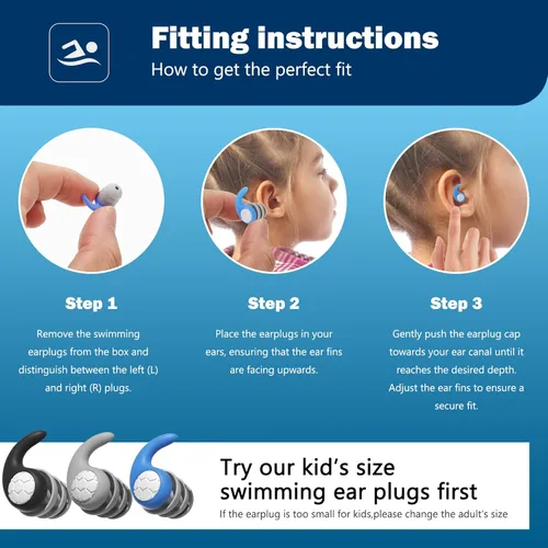 Tapones para los oídos de natación para niños, 3 pares de tapones de silicona impermeables para natación, surf, buceo, ducha para niños de 4 a 12