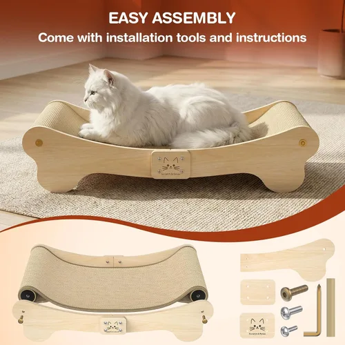 Miniatura 6 de NOCOEX Cama rascador de sisal para gatos: hamaca para gatos de interior, tumbona y arañazos y sueño - Marco de madera maciza natural grande