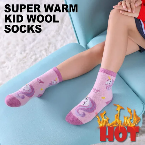 Miniatura 3 de MQELONG Calcetines de lana para niños y niñas, de invierno, de lana cálida, para senderismo, botas gruesas, calcetines acogedores, 6 pares