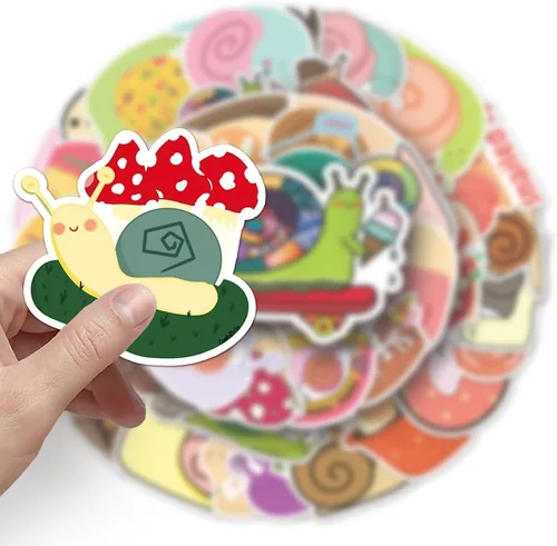 Miniatura 4 de Calcomanías de vinilo de caracol de dibujos animados, 50 calcomanías impermeables de animales ilustrados para portátiles, álbumes de recortes