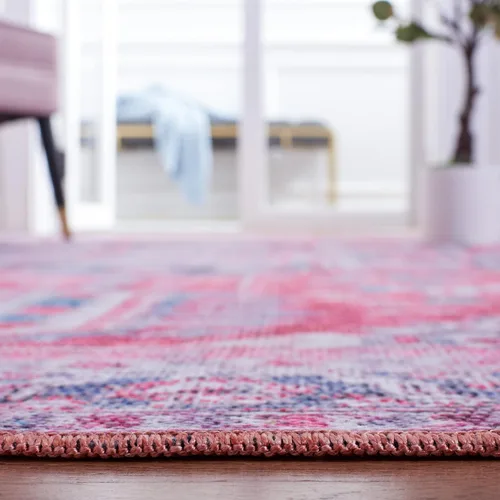 Miniatura 4 de SAFAVIEH Alfombra lavable Serapi Collection – 3 pies 3 pulgadas x 5 pies, azul marino y rojo, antideslizante y fácil de limpiar, ideal