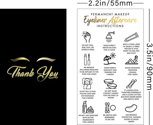 Miniatura 2 de BRAWNA 100 tarjetas de agradecimiento para el cuidado posterior del delineador de ojos PMU - Suministros de PMU - Kit de microblading - Negro 2-Negro