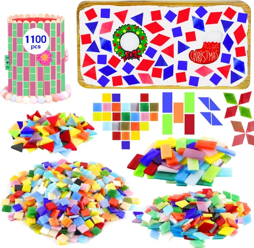 1100 Piezas de Azulejos de Mosaico, Azulejos de Mosaico de Vidrio para Manualidades al Por Mayor, Piezas de Vidrio de Mosaico Teñido, Suministros de