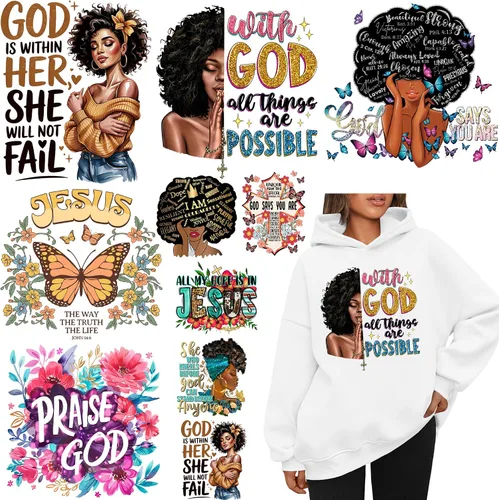 Miniatura 8 de 8 piezas de calcomanías para planchar, transferencias térmicas, parches para ropa, camisetas, diseño de Jesús, vinilo para planchar, diseño
