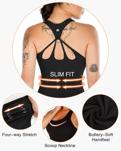 Miniatura 6 de RUNNING GIRL Camisetas sin mangas de yoga para mujer brasier integrado camisetas atléticas recortadas de talla grande Negro