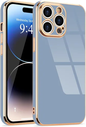Miniatura 32 de Lafunda Diseñada para iPhone 13 Pro, fundas lujosas con chapado lindo para mujeres y niñas, elegante borde dorado, a prueba de golpes, TPU con funda