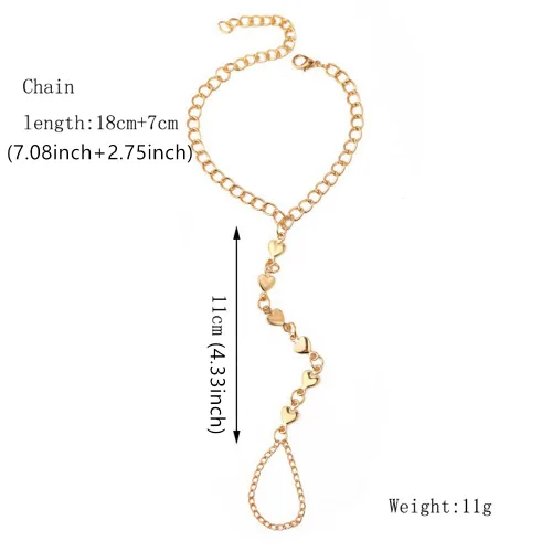 Miniatura 7 de Jumwrit Pulsera de cadena de mano con anillo de dedo, pulsera de eslabones dorados, arnés de mano de esclavo, pulsera de corazón de amor, pulsera