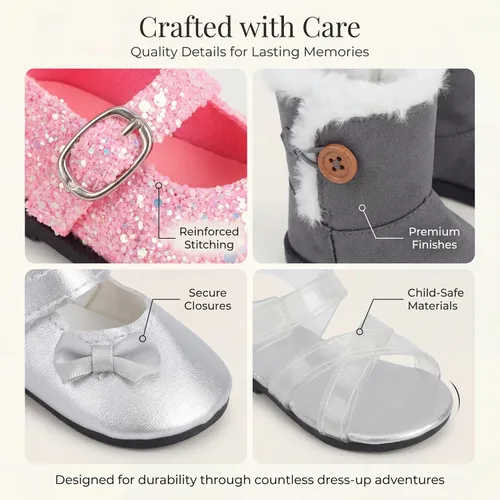 Miniatura 6 de MSYO Juego de 10 zapatos y accesorios de muñeca de 18 pulgadas, 6 pares de calzado de muñeca de moda + 2 pares de calcetines + 1 lentes de sol, se