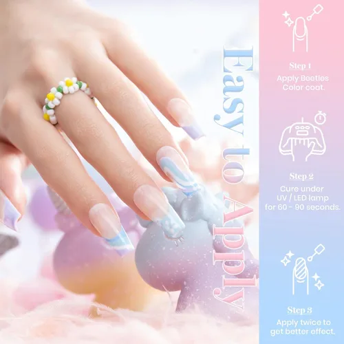 Miniatura 4 de Beetles - Juego de 6 esmaltes de uñas de gel, colección de colores de verano, color desnudo, gris, rojo, atardecer, brillantina, para secarse en luz
