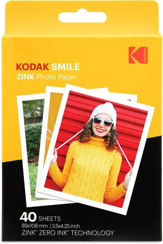 Kodak - Papel fotográfico con impresión Zink de alta calidad de 3.5 x 4.25 pulgadas (40 hojas) compatible con cámara instantánea Kodak Smile Classic