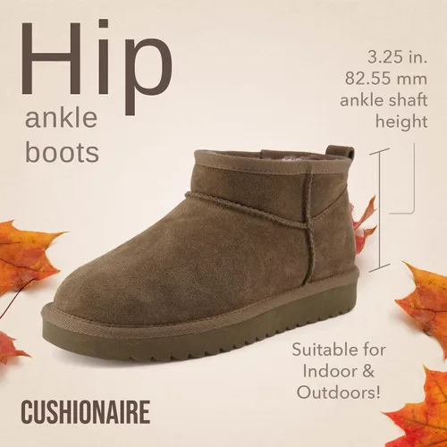 Miniatura 120 de CUSHIONAIRE, Hip 2 - Botas de nieve de gamuza auténtica para mujer, sin cordones, con cómodo forro de piel de oveja sintética + espuma viscoelástica