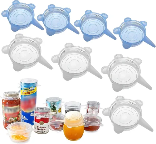 Tapas de silicona para latas de alimentos para mascotas (paquete de 8, 2.6 pulgadas + 3.3 pulgadas), tapas de silicona reutilizables sin BPA para