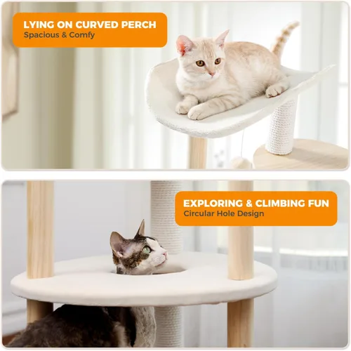 Miniatura 3 de PETEPELA Torre de Árbol de Gato de Madera para Gatos de Interior, Árbol de Escalada de Gato de 5 Niveles, Casa de Juego para Gatos con Postes